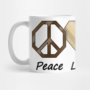 Peace, Love, and Pride design in Gay Bear pride flag colors Mug